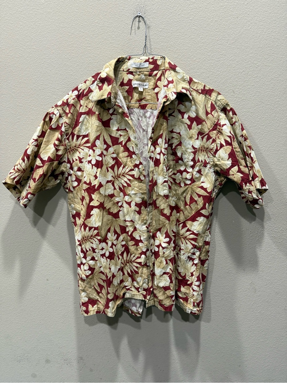 Pierre Cardin Men's 100% Silk Floral Hawaiian Short Sleeve Shirt Button Up sz I